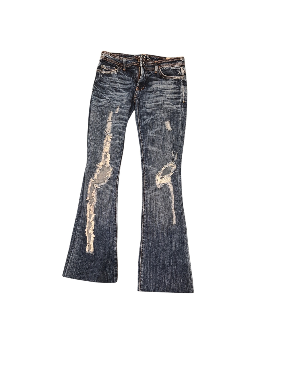 575 Heavy Distressed Blue Bootcut Jeans with Raw Edge Detailing